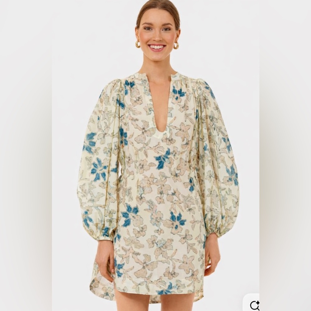 Ulla Johnson Cream Floral Swim Coverup with Blue and Tan Flowers